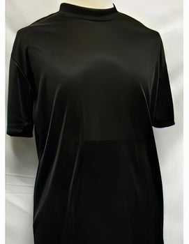 Men's Classy Mock Neck Shiny Short Sleeve Black Shirt