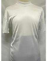 Men's Stylish White Mock Neck Shiny Short Sleeve Shirt