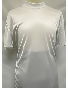 Men's Stylish White Mock Neck Shiny Short Sleeve Shirt