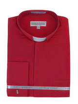 Men's Mandarin Banded Collar Preacher Round Style French Cuff Pastor Preacher Long Sleeve Red collarless Shirts