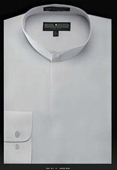 LGSG01 Oriental Mao Chines Style No Collar Basic Banded Collar Preacher Round Style Mandarin Collarless Silver Banded Collar Men's Dress Shirts