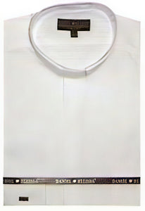 65% Poly Men's Banded Collar Mandarin Collarless Preacher Round Style White Men's Dress Shirts