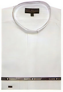 65% Poly Men's Banded Collar Mandarin Collarless Preacher Round Style White Men's Dress Shirts