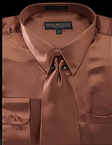 Copper Brown Shiny Satin Tie Men'S Dress Shirt