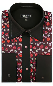Two Toned Lay Down Collar Microfiber Solid Accents Multi-Colored Floral Design Red Men'S Dress Shirt