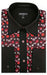 Two Toned Lay Down Collar Microfiber Solid Accents Multi-Colored Floral Design Red Men'S Dress Shirt