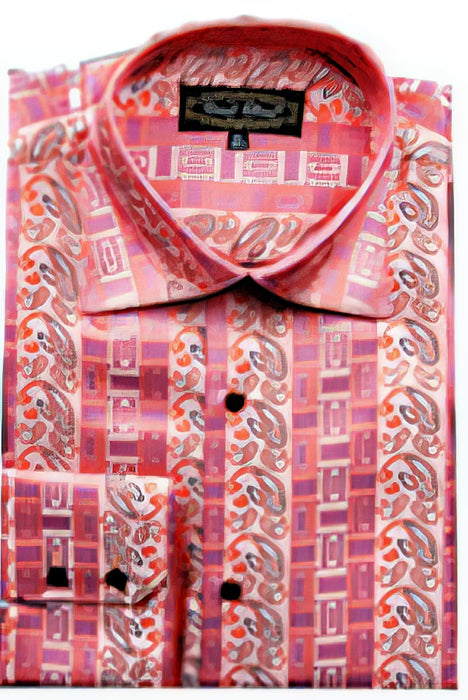 Men'S Fancy Shirts CORAL (100% Polyester) Flashy Shiny Satin Silky Touch Salmon ~ Melon ~ Peachish Pinkish Color