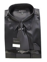 Fashion Cheap Priced Sale Men'S New Black Satin Dress Shirt Combinations Set Tie Combo Shirts Men'S Dress Shirt