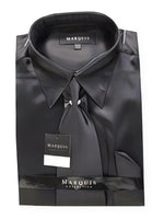 Fashion Cheap Priced Sale Men'S New Black Satin Dress Shirt Combinations Set Tie Combo Shirts Men'S Dress Shirt