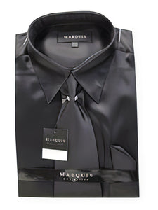 Fashion Cheap Priced Sale Men'S New Black Satin Dress Shirt Combinations Set Tie Combo Shirts Men'S Dress Shirt