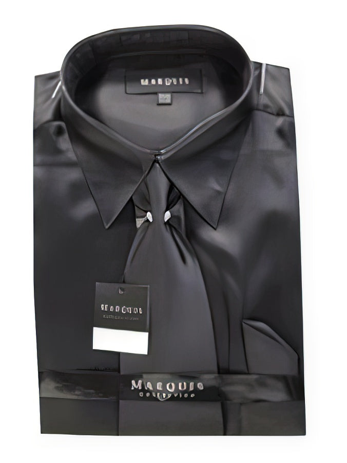 Fashion Cheap Priced Sale Satin Black Dress Shirt Combinations Set Tie Hanky Set Men'S Dress Shirt