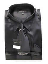Fashion Cheap Priced Sale Satin Black Dress Shirt Combinations Set Tie Hanky Set Men'S Dress Shirt