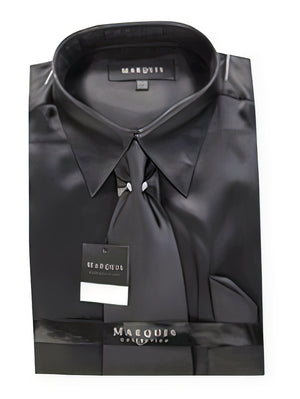 Fashion Cheap Priced Sale Satin Black Dress Shirt Combinations Set Tie Hanky Set Men'S Dress Shirt