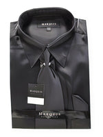 Fashion Cheap Priced Sale Satin Black Dress Shirt Combinations Set Tie Hanky Set Men'S Dress Shirt