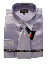Fashion Cheap Priced Sale Men'S New Royal Satin Dress Shirt Combinations Set Tie Combo Shirts Men'S Dress Shirt