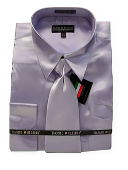 Fashion Cheap Priced Sale Men'S New Royal Satin Dress Shirt Combinations Set Tie Combo Shirts Men'S Dress Shirt