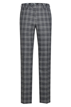 Mens Designer Slim Fit Peak Lapel Suit in Grey Windowpane Plaid - Image 2
