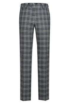 Mens Designer Slim Fit Peak Lapel Suit in Grey Windowpane Plaid - Image 2