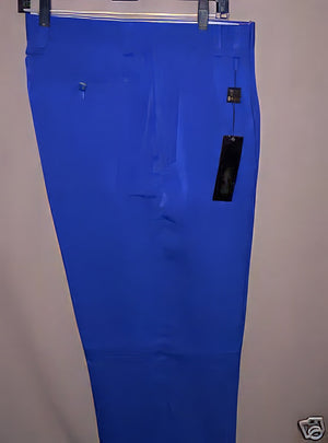 Long Rise Big Leg Slacks Royal Blue Wide Leg Dress Pants Pleated Baggy Dress Trousers Unhemmed Unfinished Bottom