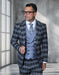 Saboo by Statement Mens Modern Fit 3 Piece 100% Wool Plaid Suit – Peak Lapel, Double Breasted Vest