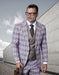 Saboo by Statement Mens Modern Fit 3 Piece 100% Wool Plaid Suit – Peak Lapel, Double Breasted Vest