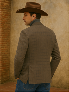 Saco vaquero - Western Sport Coat - Western Blazer- Men's Slim Fit 2 Button Sport Coat Blazer In Bronze Mini Window Pane