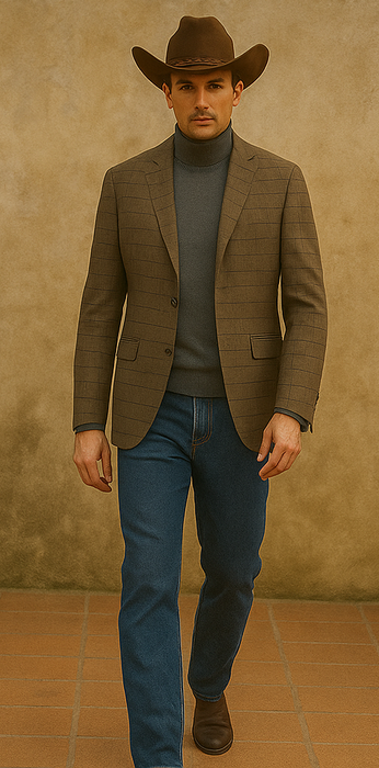 Saco vaquero - Western Sport Coat - Western Blazer- Men's Slim Fit 2 Button Sport Coat Blazer In Bronze Mini Window Pane