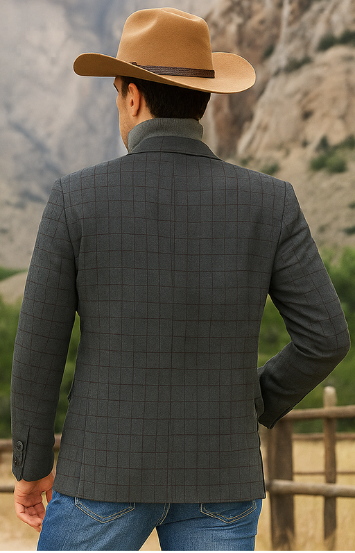 Saco vaquero - Western Sport Coat - Western Blazer- Men's Slim Fit 2 Button Sport Coat Blazer In Charcoal Grey Mini Window Pane