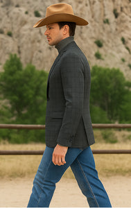 Saco vaquero - Western Sport Coat - Western Blazer- Men's Slim Fit 2 Button Sport Coat Blazer In Charcoal Grey Mini Window Pane