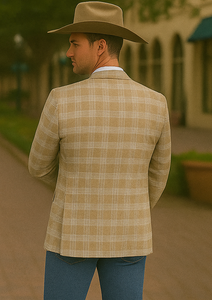 Saco vaquero - Western Sport Coat - Western Blazer- Men's Slim Fit Business Casual Khaki Glen Plaid Sport Coat