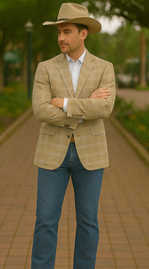 Saco vaquero - Western Sport Coat - Western Blazer- Men's Slim Fit Business Casual Khaki Glen Plaid Sport Coat