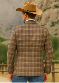Saco vaquero - Western Sport Coat - Western Blazer- Men's Slim Fit Business Casual Light Brown Glen Plaid Sport Coat