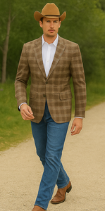 Saco vaquero - Western Sport Coat - Western Blazer- Men's Slim Fit Business Casual Light Brown Glen Plaid Sport Coat