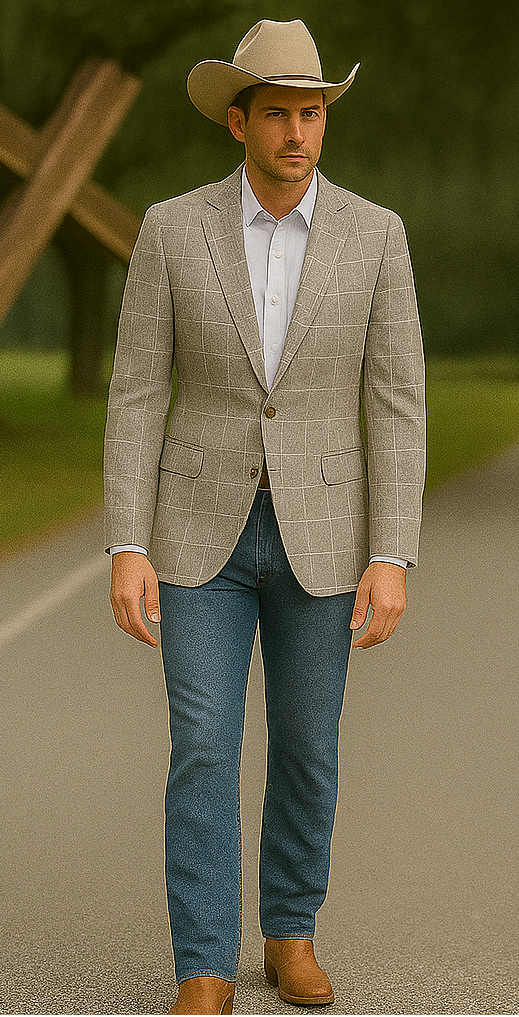 Saco vaquero - Traje Para Hombre - Western Sport Coat - Western Blazer- Men's Slim Fit Business Casual Summer Windowpane Plaid Suit In Light Tan