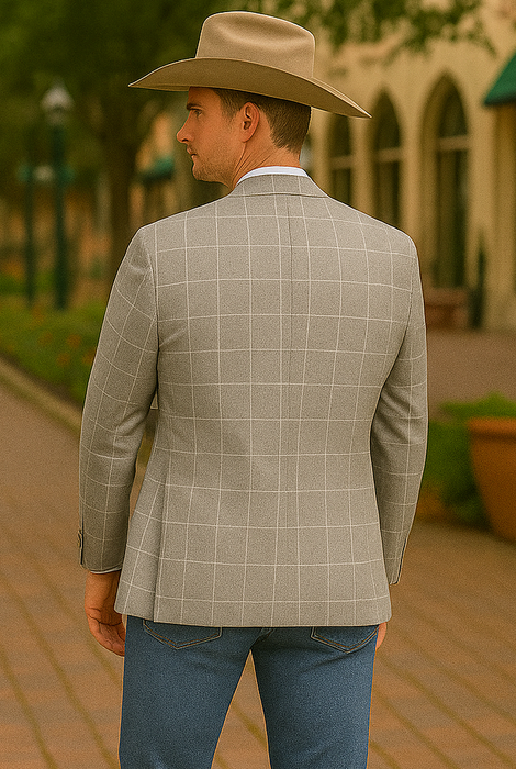 Saco vaquero - Western Sport Coat - Western Blazer- Men's Slim Fit Business Casual Summer Windowpane Plaid Suit In Light Tan