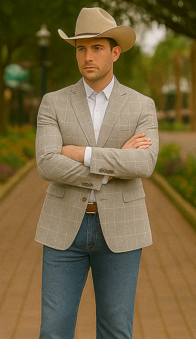 Saco vaquero - Western Sport Coat - Western Blazer- Men's Slim Fit Business Casual Summer Windowpane Plaid Suit In Light Tan