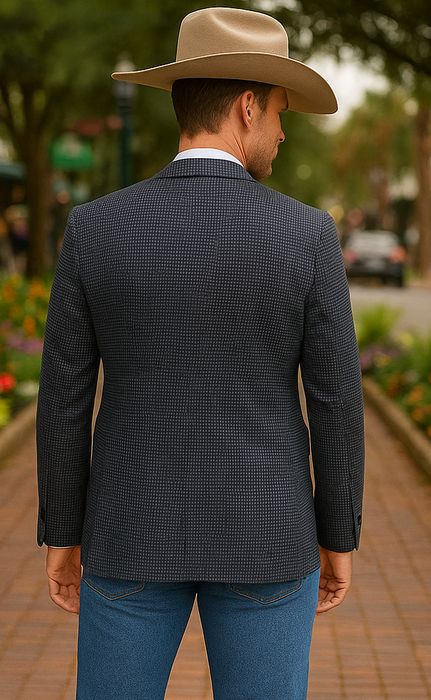 Saco vaquero - Western Sport Coat - Western Blazer- Mens Slim Fit Half Canvas Patch Pocket Summer Cotton Blazer In Charcoal Grey Mini Check