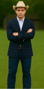 Saco vaquero - Western Sport Coat - Western Blazer- Men's Slim Fit Two Button Chalk Bold Windowpane Sport Coat In Navy Blue