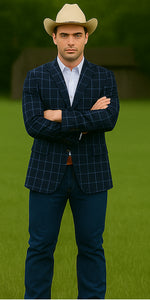 Saco vaquero - Western Sport Coat - Western Blazer- Men's Slim Fit Two Button Chalk Bold Windowpane Sport Coat In Navy Blue