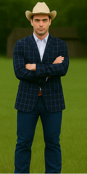 Saco vaquero - Western Sport Coat - Western Blazer- Men's Slim Fit Two Button Chalk Bold Windowpane Sport Coat In Navy Blue
