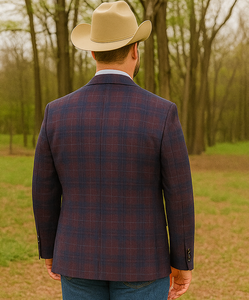 Saco vaquero - Western Sport Coat - Western Blazer - Mens Slim Fit Two Button Sport Coat Blazer In Purple & Blue Windowpane Plaid