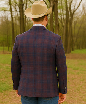 Saco vaquero - Western Sport Coat - Western Blazer - Mens Slim Fit Two Button Sport Coat Blazer In Purple & Blue Windowpane Plaid