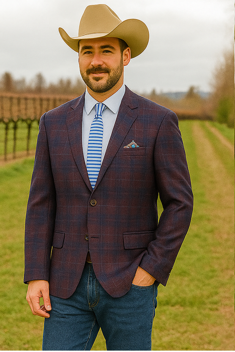 Saco vaquero - Western Sport Coat - Western Blazer - Mens Slim Fit Two Button Sport Coat Blazer In Purple & Blue Windowpane Plaid