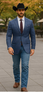 Saco vaquero - Western Sport Coat - Western Blazer- Mens Slim Fit Two Button Summer Linen Sport Coat Blazer In Navy Blue Windowpane Plaid