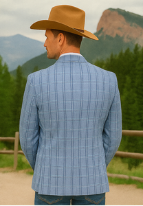 Saco vaquero - Western Sport Coat - Western Blazer- Men's Two Button Business Casual Double Windowpane  Navy Blue Sport Coat