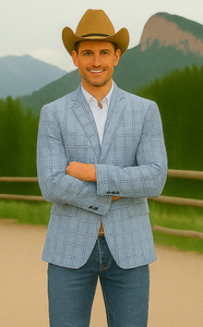 Saco vaquero - Western Sport Coat - Western Blazer- Men's Two Button Business Casual Double Windowpane  Navy Blue Sport Coat