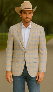 Saco vaquero - Western Sport Coat - Western Blazer- Men's Two Button Business Casual Glen Plaid Sports Coat In Tan & Blue