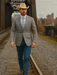 Saco vaquero - Western Sport Coat - Western Blazer - Mens Two Button Classic Fit Sport Coat Blazer In Grey Tan Windowpane Plaid