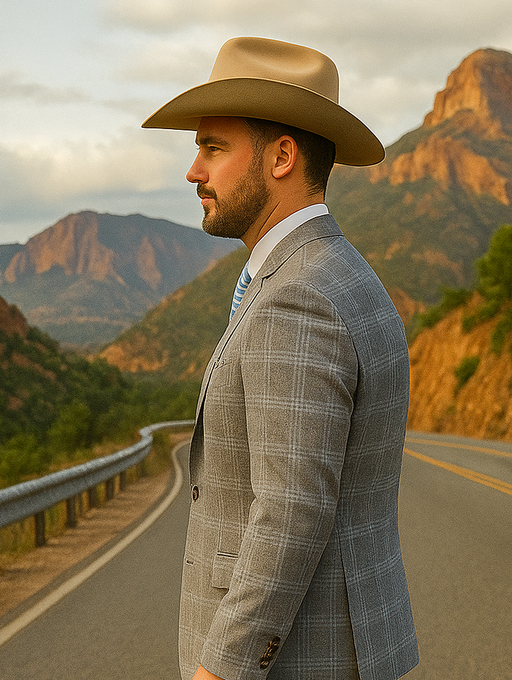 Saco vaquero - Western Sport Coat - Western Blazer - Mens Two Button Classic Fit Sport Coat Blazer In Grey Tan Windowpane Plaid
