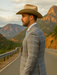 Saco vaquero - Western Sport Coat - Western Blazer - Mens Two Button Classic Fit Sport Coat Blazer In Grey Tan Windowpane Plaid